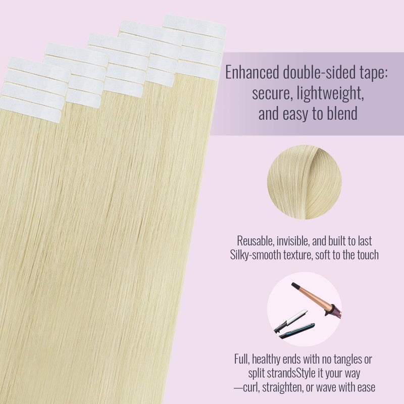 Fshine Blonde Tape in Hair Extensions Real Human Hair Color 60 Platinum Blonde Tape in Remy Extensions,Short 12 Inch 20 pcs 30 g, Perfect for Party, Birthday, or Prom Hairstyles - Image 3